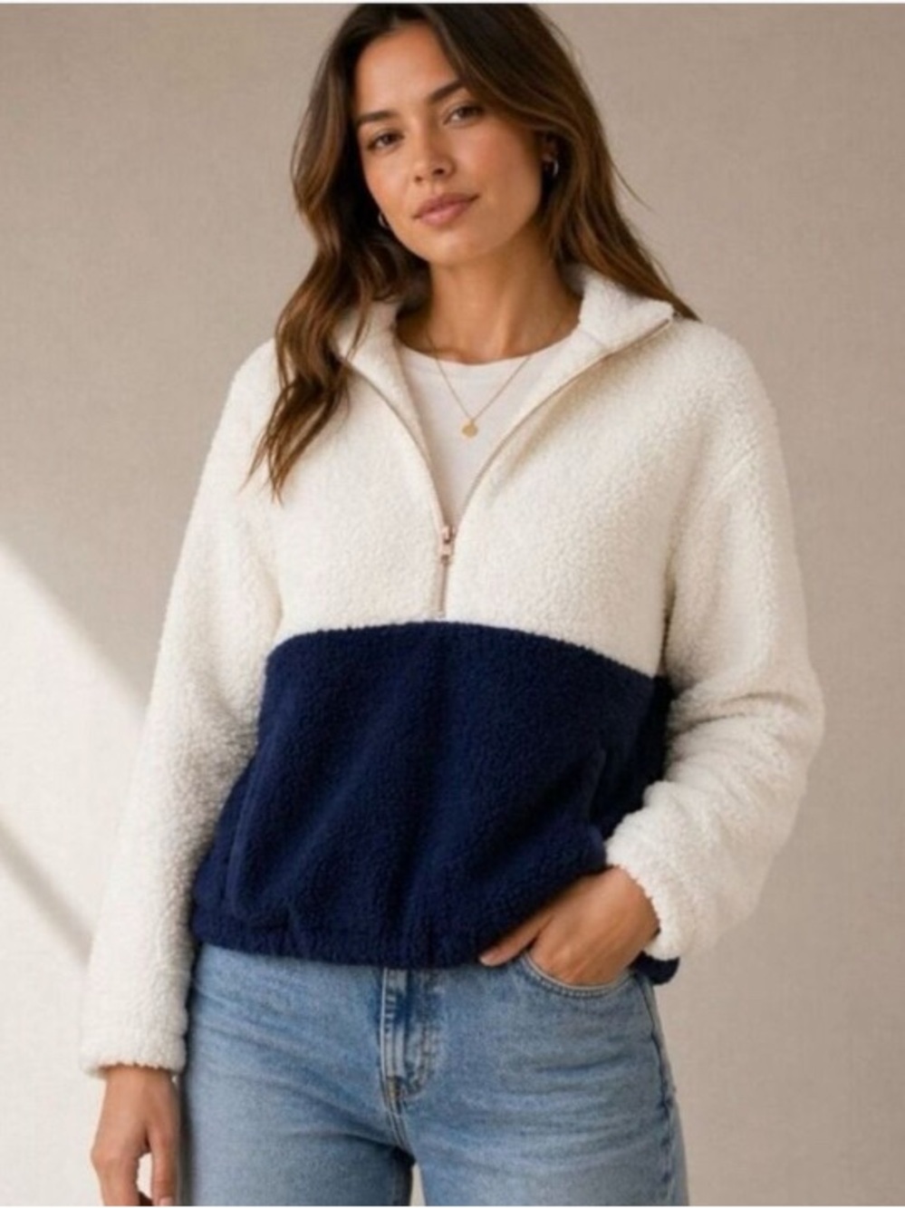 Evereve Reese Sherpa 1/4 Zip colorblocked fleece pullover Size L